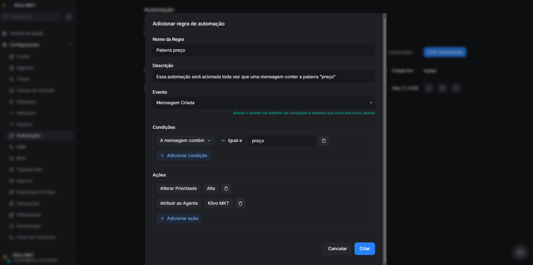 Menu Configurações → Caixas de Entrada