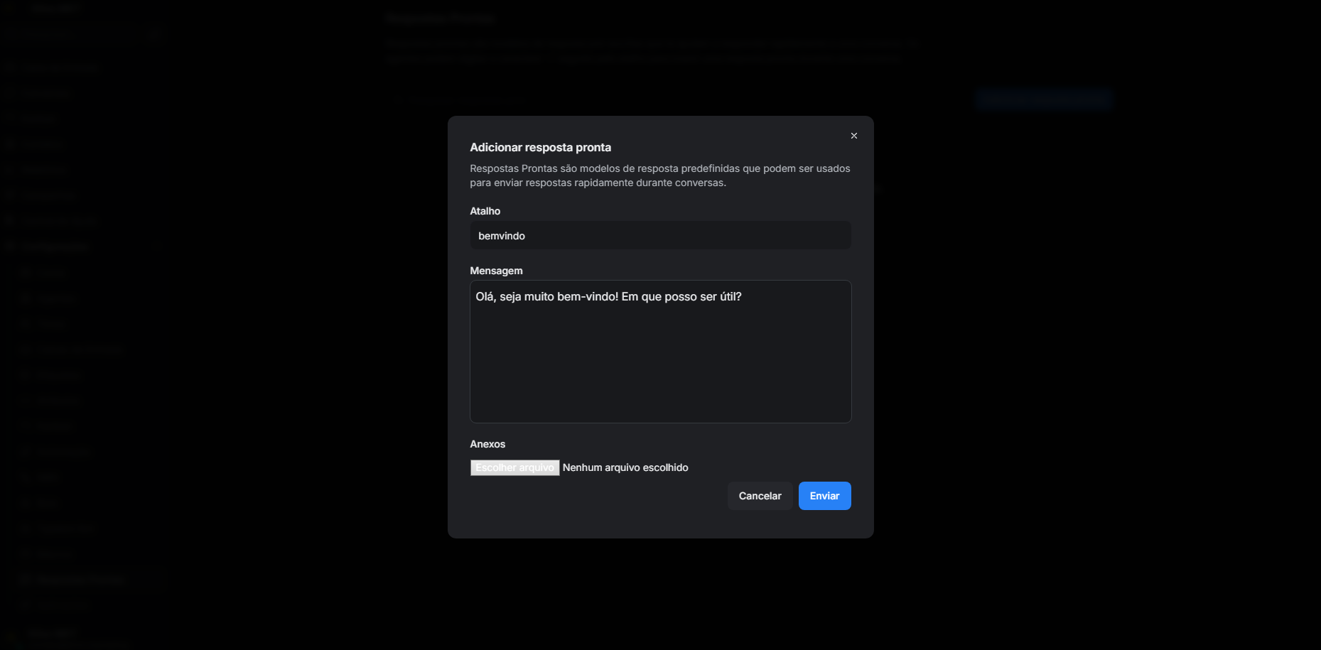 Menu Configurações → Caixas de Entrada