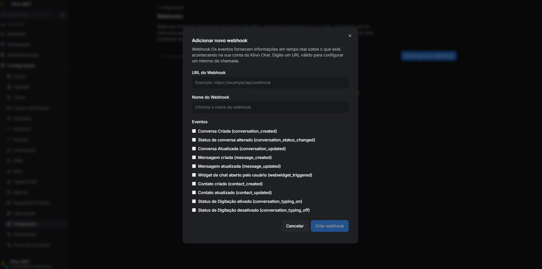 Menu Configurações → Caixas de Entrada